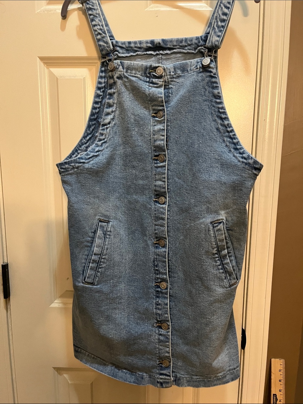 Celebrity Pink Light Blue Denim Button-Front Overall Dress Cute Denim